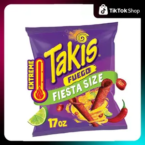 Takis Fuego 17 oz Fiesta Size Bag, Hot Chili Pepper & Lime Flavored Extreme Spicy Rolled Tortilla Chips
