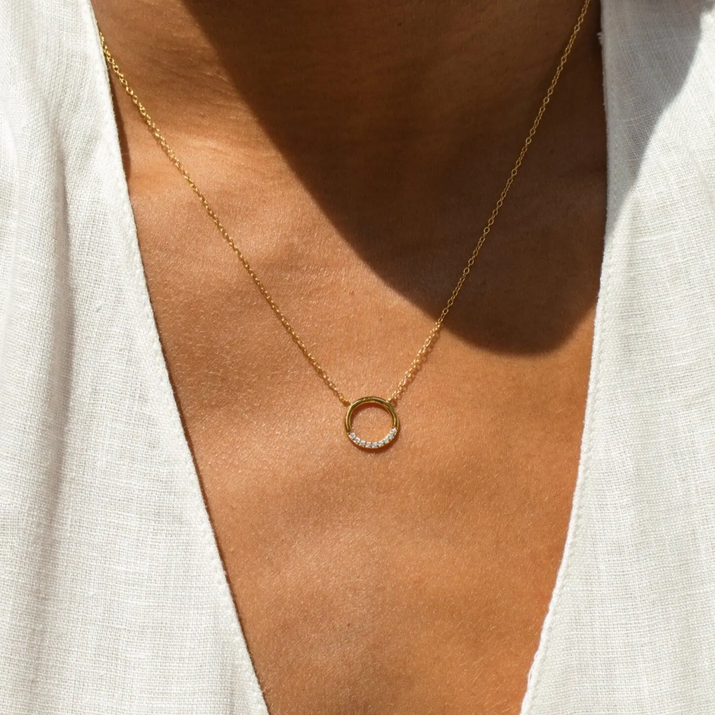 Kayla Pave Circle Necklace by Caitlyn Minimalist - Minimalist Diamond Charm Necklace Necklace in Gold & Silver - Geometric Jewelry - Anniversary Gift