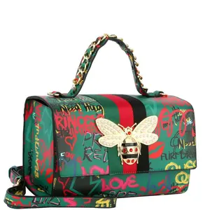 BeeUtiful Multi Graffiti Boxy Satchel W/Matching Wallet II