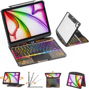 SPGUARD for iPad 11th Gen 11-in.(A16)2025 Clear Case with Wireless Keyboard, 360°Rotating Stand for 10.9" iPad Air 5/4th,  Tablet Bluetooth Multicolor