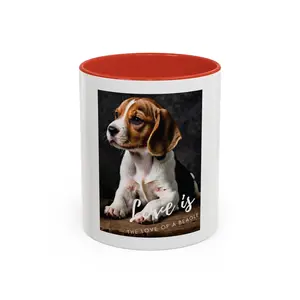 Coffee Mug Darling beagle puppy "Love is the love of a beagle" two color coffee mug