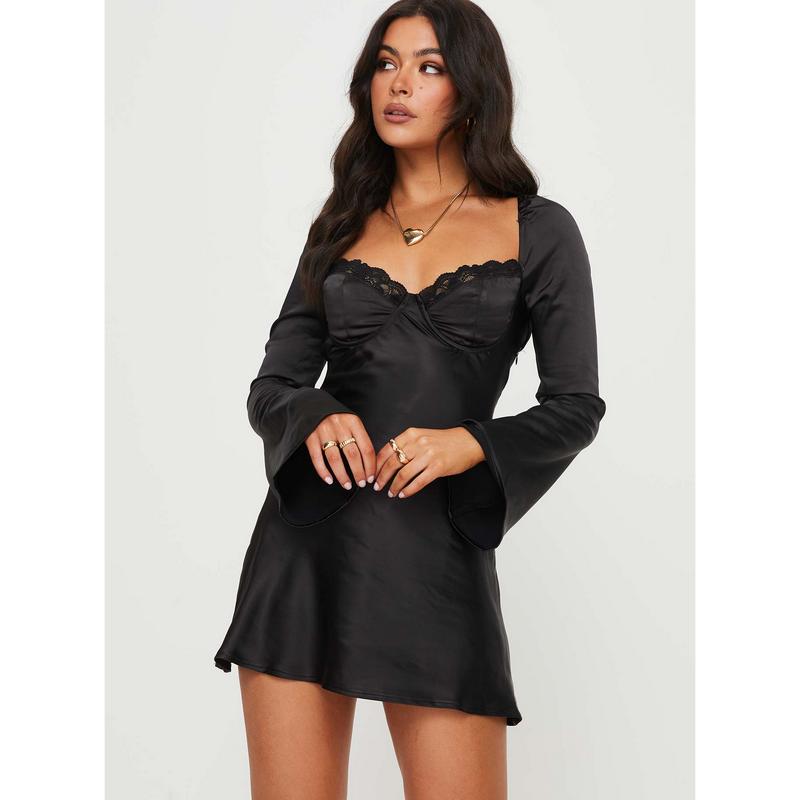 Moniz Long Sleeve Mini Dress Black