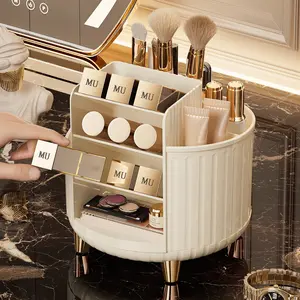 360° Rotating Makeup Organizer Box, Five Compartment Plastic Cosmetic Rack, Durable Odor-Free Design, Ideal for Brushes/rouge/care Products