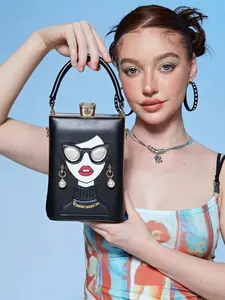 Women's Novelty 3D Lady Face Design PU Leather Top Handle Satchel Handbag, Funky Chic Style Clutch, Crossbody Clutch Purse & Crossbody Bag for Everyday Use Music festival accessories, party clutch bag, wedding bag, graduation birthday gift