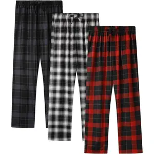 Men's Pajama Bottoms Plaid Pajamas Pants for Men Soft Long Lounge Woven Pj Sleep Pant with Pockets