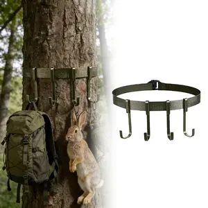 4‑Hook Gear Hanging Strap – Heavy Duty Hunting & Camping Accessory | Adjustable Nylon Webbing with Metal Buckle – Holds Backpacks, Game Meat, Bags – High Strength, Portable & Durable for Outdoor Use