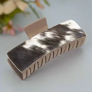 Myra Bags Leather Hair Comb Clips: Tan with Black and White Cow