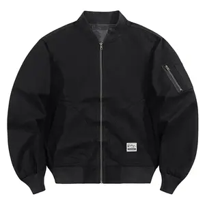 Men's Baseball Collar Flight Jacket American Casual Zipper Workwear Coat Menswear Tops Chinos Jeans Black Outfit