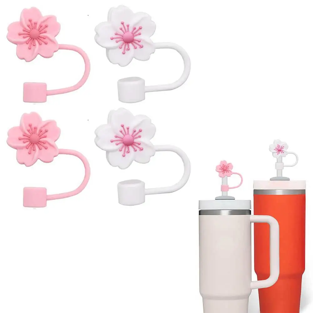 Cute Flower Shaped Straw Cover, 4 Counts/set Silicone Straw Topper, Household Straw Cover for Stanley Tumbler Cup, Drinkware Accessories
