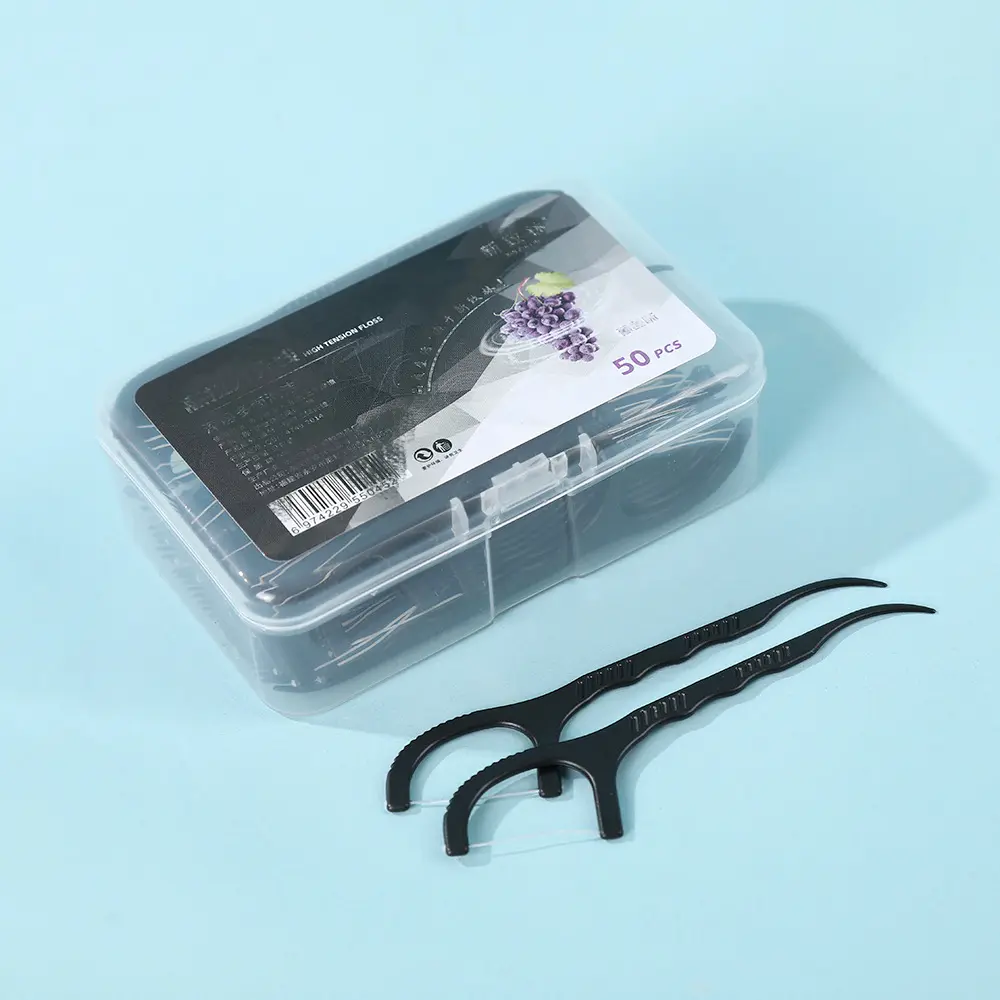 Disposable Dental Floss Picks - 50pcs Food Grade Plastic Sticks with Curved Tip, Tough Floss, Travel & Home Oral Cleaning Essentials (Home Supplies)