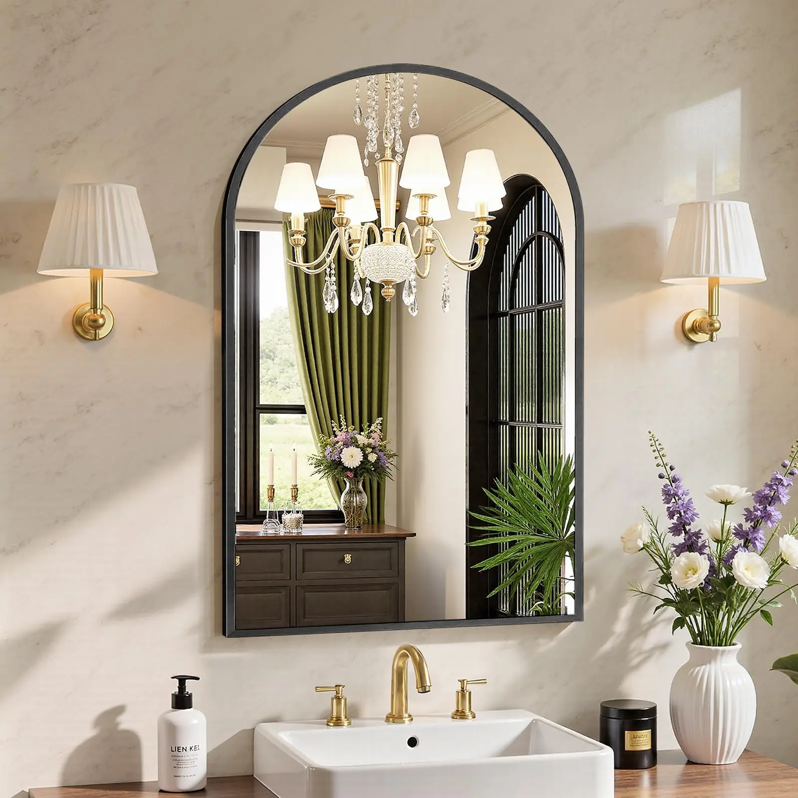 24"X36" Arch Bathroom Mirror, Wall Mounted Vanity Metal Frame Mirror For Bedroom, Entryway, Living Room Bedroom Gold/Black