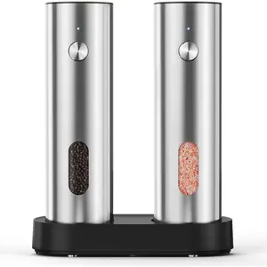Electric Salt and Pepper  Set with Rechargeable Base - Upgraded Large Capacity, Refillable Pepper Mill Set with LED Light & Adjustable Coarseness, Ideal for Kitchen, Outdoor, BBQ &  Giving