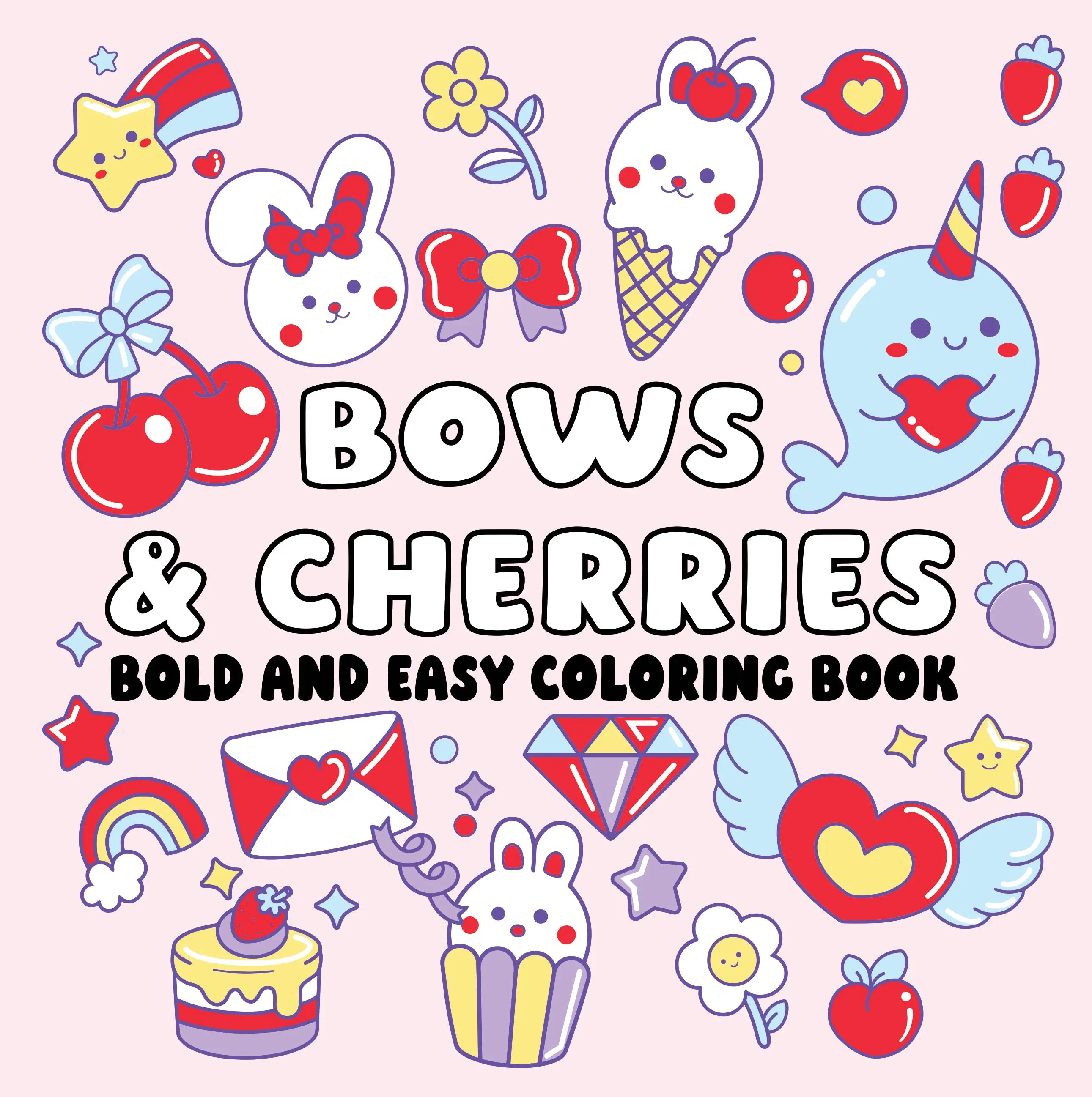 Cartoon Bow and Cherry Coloring Book - Bold-Lined 112-Page Paperback, Cute Children's Literature & Art Book with Illustrations for Creative Vibes, Relax & Color Fun
