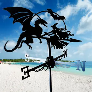 Witch and Dragon Metal Weather Vane with Roof Mount – Outdoor Garden Decor for Farm, Courtyard, Gazebo & Yard.