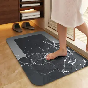 Quick Dry Diatomite Bath Mat, Non Slip Super Water Absorbent Stone Shower Mat Grey Border Bathroom Floor Rug Bath Mats