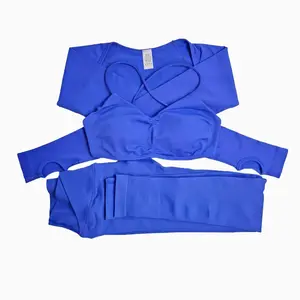 Gym Set Women 3 Piece Vision Sports Bra Vision Shrug And Vision Leggings Crossover Seamless Fitness Suit Gym Clothes