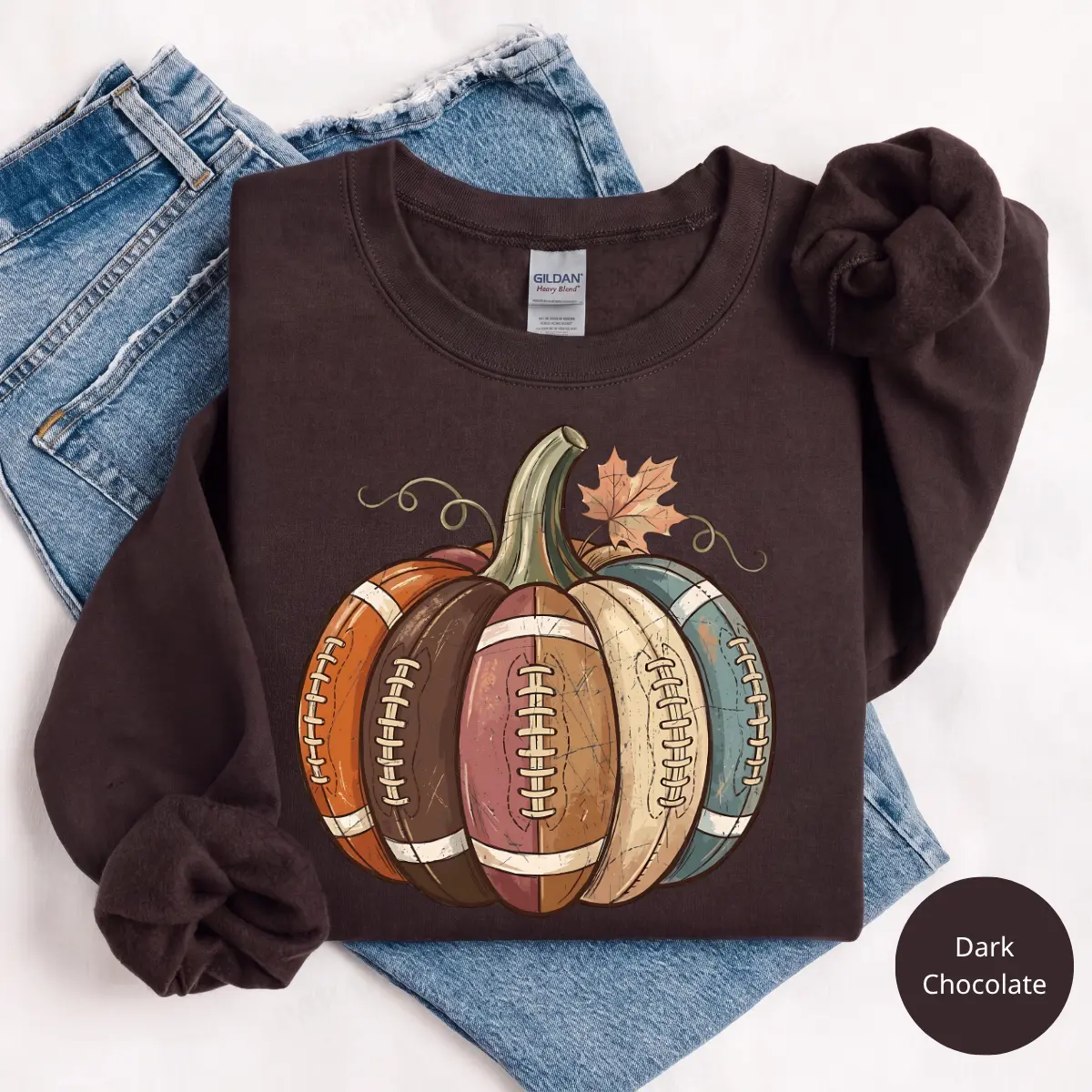 Football Fall Pumpkin Gildan Sweatshirt or T-Shirt, Vintage Cozy Autumn Game Day Graphic, Pumpkin Season Shirt, Cute Fall Gift for Women