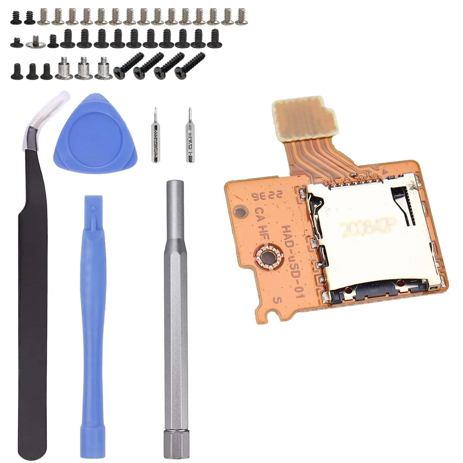 1 Pack Micro SD Card Reader Replacement Kit for Nintendo Switch HAC-SD-01 - TF Memory Card Slot Socket Board for NS Console, Full Set of Console Screws, Metal Bit Driver, Pry Tools, 1 X Full Set Of Console Screws