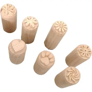 7PCS Wooden Clay Stamps Set - 2x0.8 Inch Round Column Pottery Stamps with Mixed Patterns for Polymer Clay & Ceramic Decorating Art