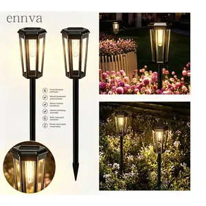 Ennvaofficial solar path lights for outdoor use, 6-piece set of solar hexagonal tungsten garden lights, bright LED pathway lights, solar-powered Edison bulb landscape lighting, suitable for outdoor walkways, courtyards, sidewalks, and yards (warm light)