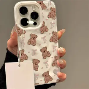Cute and sweet heart-patterned phone case with a bow bear design, compatible with iPhone 17/16/15/14/13/12/11/X/XS/XS Max, suitable as a holiday gift for friends, family, or yourself., Accessories, Smartphone, Cellphone, Handheld