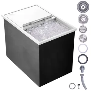 VEVOR Drop in Ice Chest,  27"L x 18"W x 21"H Stainless Steel Ice Cooler, Commercial Ice Bin with Sliding Cover, 40.9 qt Outdoor Kitchen Ice Bar, Drain-pipe and Drain Plug Included, for Cold Wine Beer Utensils Indoor