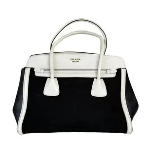 Pre-owned PRADA Fabric Top Handle Bags Logo Bicolor Black White Top Handle Bag for Everyday Use Elegant Design & Versatile Accessory