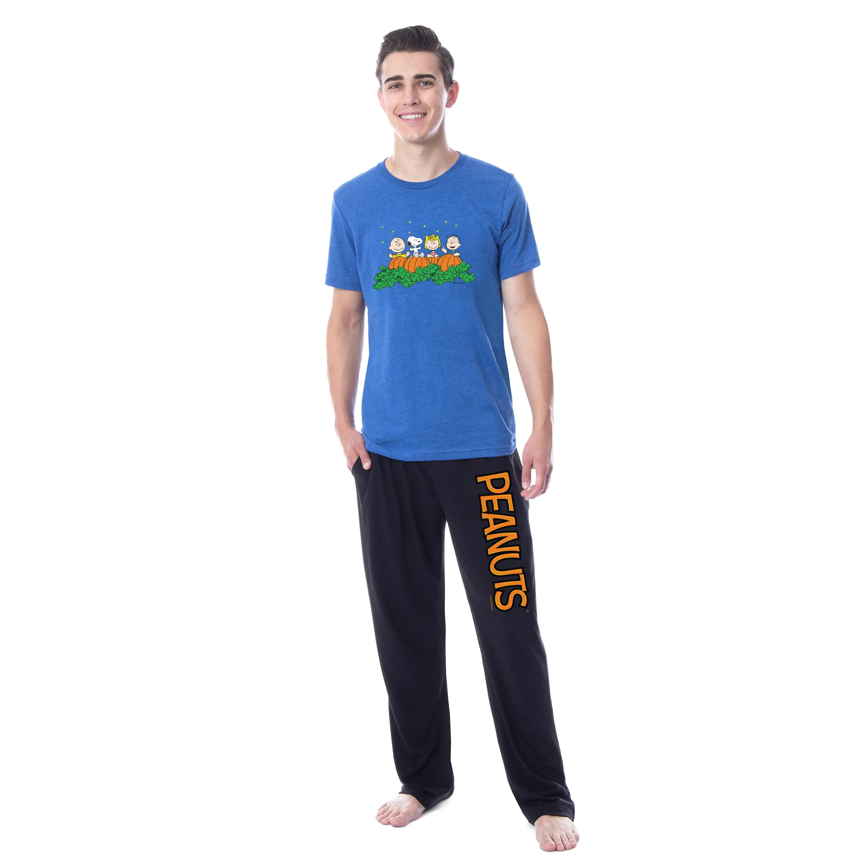 PEANUTS Men's Charlie Brown It's The Great Pumpkin 2-Piece Soft Cotton Pajama Set - Shirt, Pants, Side Pockets, Ideal for Father's Day, Birthdays