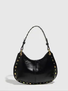 Women's Punk Style Studded Decor Crossbody Bag, Fashionable PU Leather Shoulder Bag for Daily Used, Casual Trendy Versatile High-quality Daily Commuting Bag