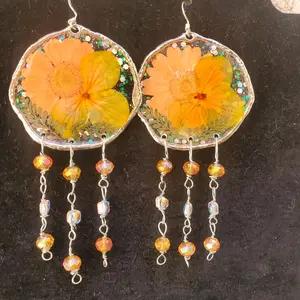 Female Fade-Resistant Orange Dreams Flower Resin Earrings, Casual Daily Costume Jewelry Accessories