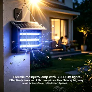 2026 Newest 3 LED UV Solar Bug Zapper, 360° Omnidirectional Mosquito Killer, Heavy-Duty Waterproof Electric Insect Trap for Outdoor Patio Garden