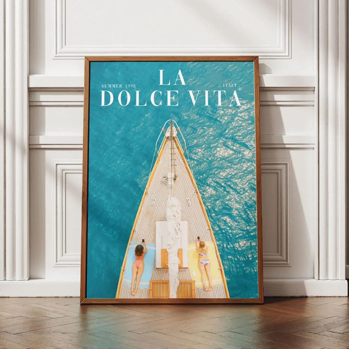 Luxury Yacht LA DOLCE VITA Poster, Vogue-Inspired Fashion Wall Art, Retro Boat Sailing in Summer