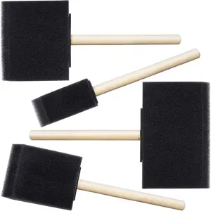 4 PCS Foam Paint Brushes, 4 Sizes Foam Sponge Brushes for Varnishes, Sponge Brushes with Wood Handles for Painting, Staining, and DIY Crafts (1", 2", 3", 4") - Black