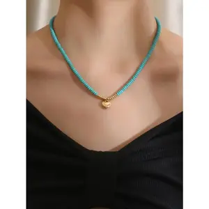 Bohemian Turquoise Heart Pendant Necklace - Light Luxury Ethnic Style High-Quality Fashion Accessory, Ideal for Halloween, Christmas Gifts, Pendant Design