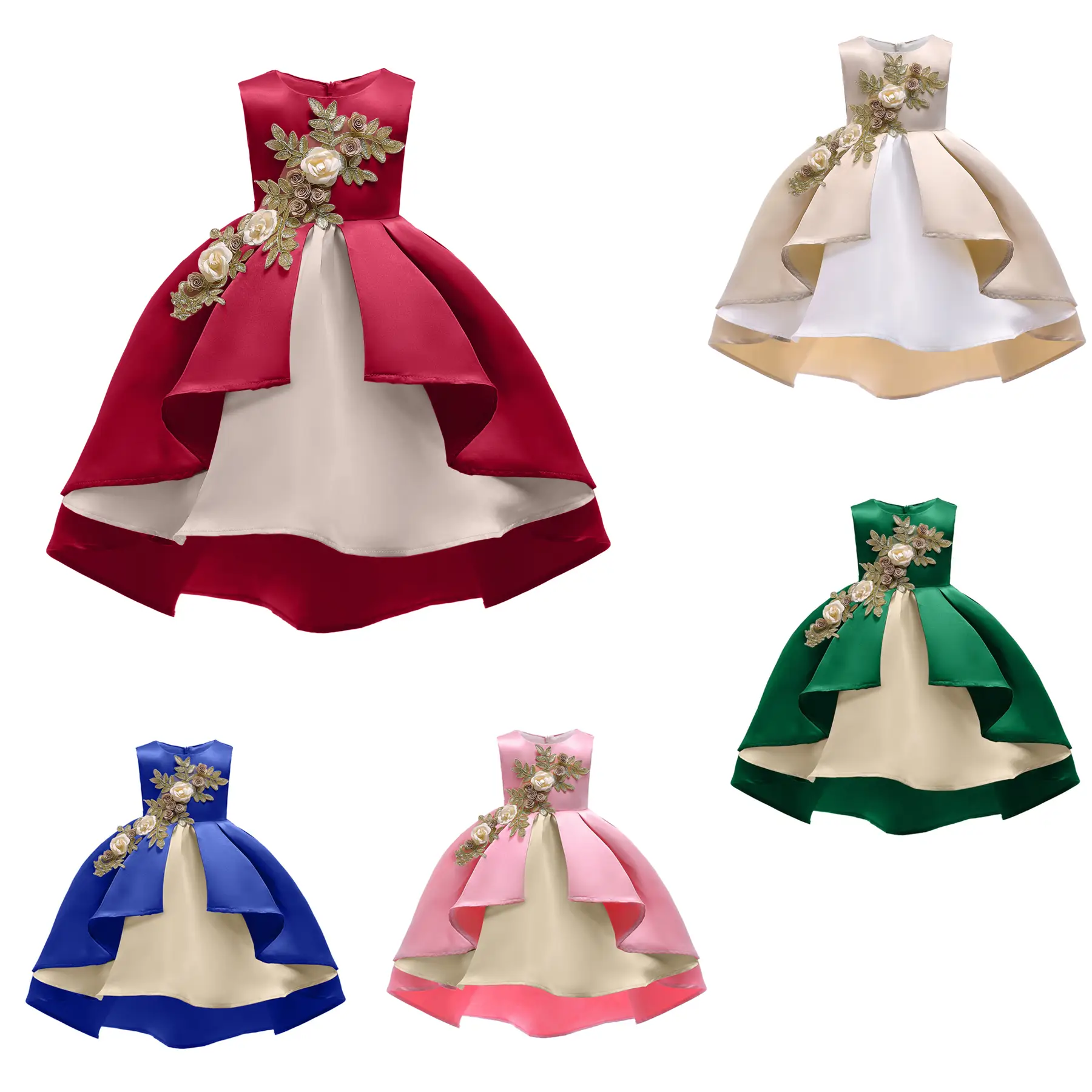 Kid Girls Princess Dress kindergarten graduation pink dress Solid Color Embroidery Sleeveless Round Neck Puffy Dress 5th grade prom dresses 1PCS Princ