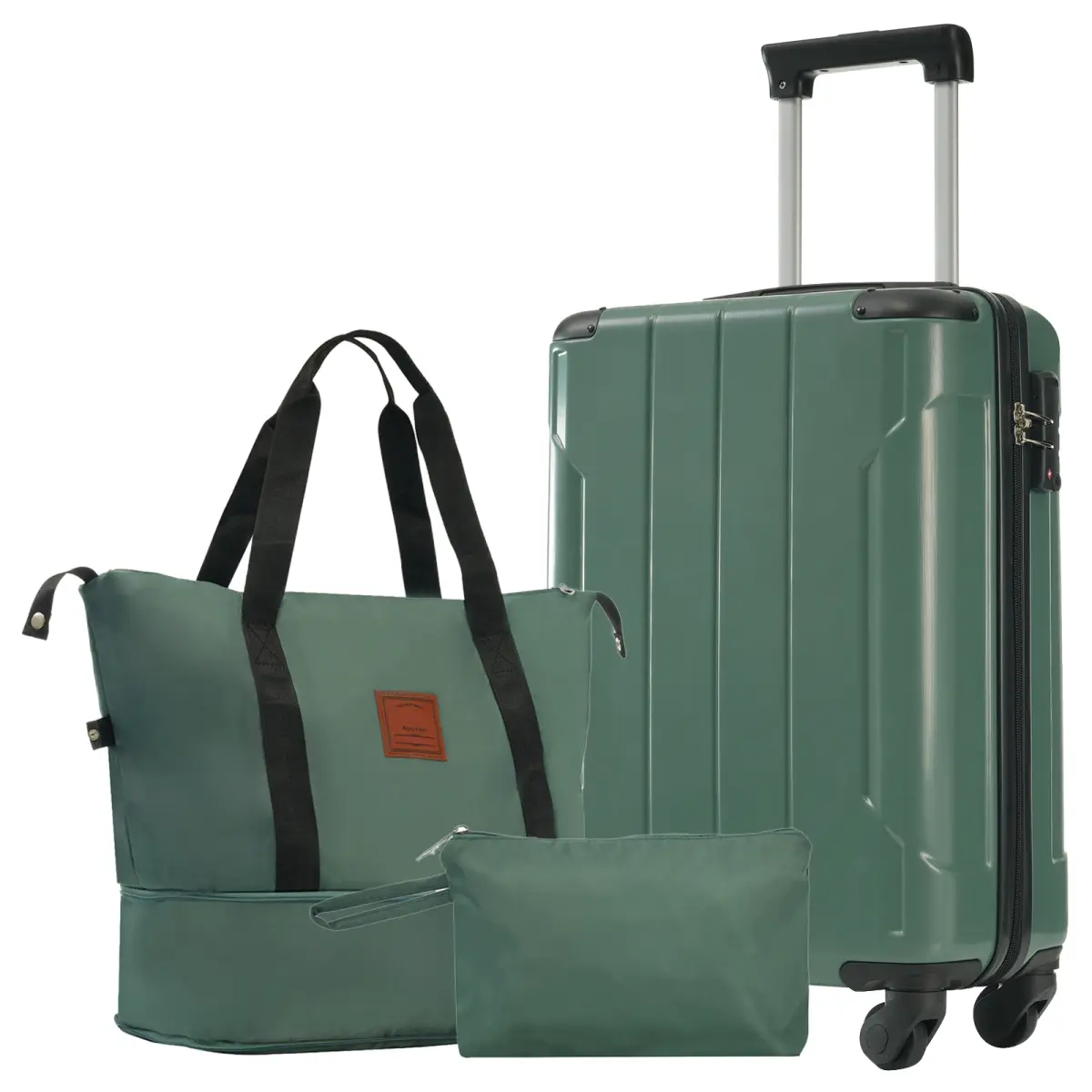 Luggage Set 3 Piece 20 Inch Carry On Luggage with Spinner Wheels and 2 Bags, Lightweight Hardshell ABS Suitcase for Weedend Getaways, Business Travel, Green