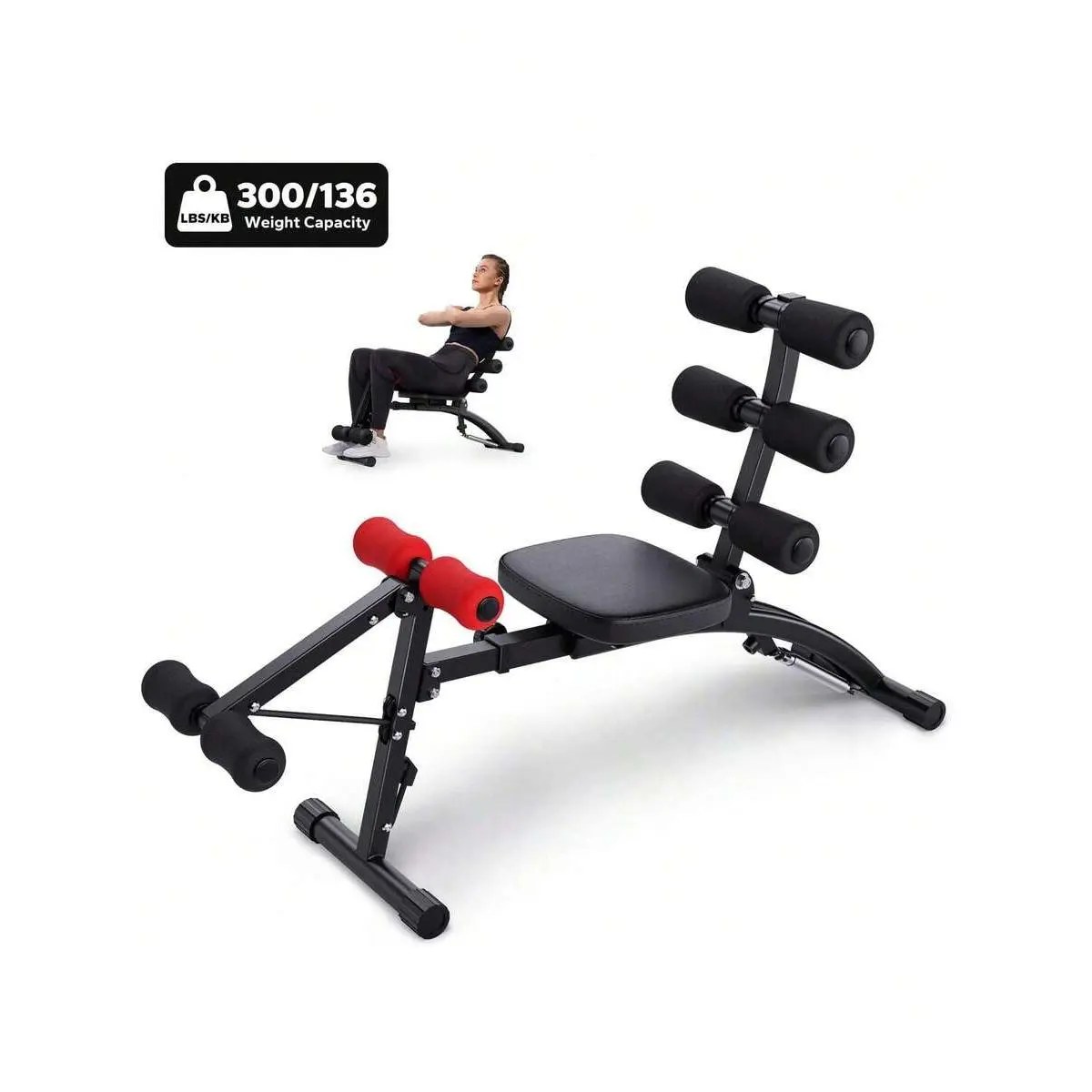 Adjustable Abdominal Crunch Machine - Iron Alloy At-Home Ab Trainer, Adjustable Abdominal Exerciser with Soft Foam Rollers, Ergonomic Design