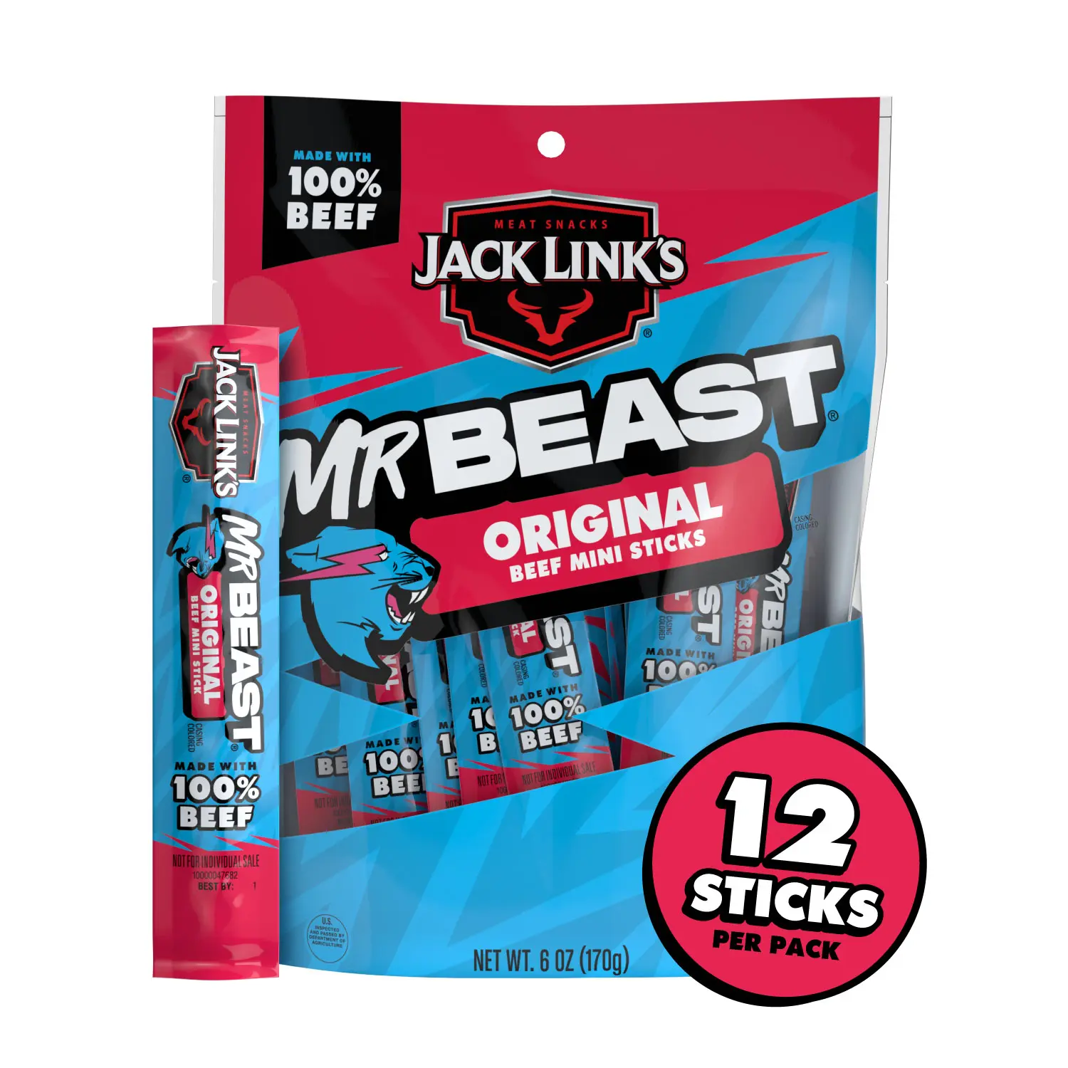 Jack Link's MrBeast Mini Beef Sticks - 12 Sticks Jack Link's MrBeast Mini Beef Sticks - 12 Sticks