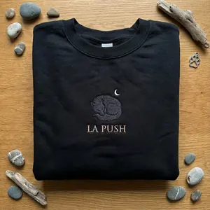 LA PUSH Embroidered Sweatshirt, Sleeping Wolf and Moon Merch, Twilight Saga Wolf Pack, Quileute Werewolf Fan Gift, Jacob, Bella Swan, Edward Cullen
