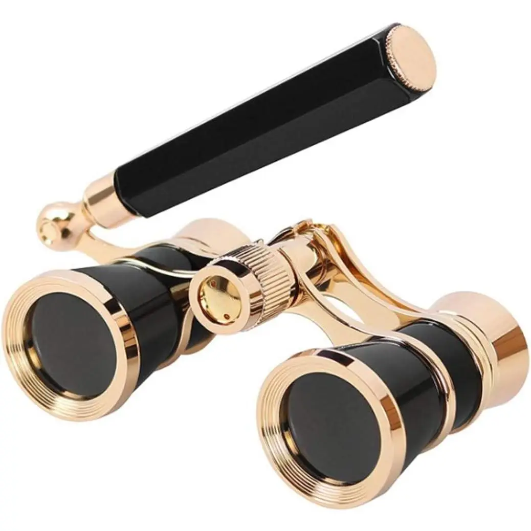 3X25 Polished Alloy Vintage Compact Binoculars with Adjustable Handle, Mini Adult Binoculars for Music, Movie, Birthday, Drama, Opera Events (Black), Holiday
