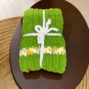 Handmade chunky chenille yarn blanket & pillow set - Green