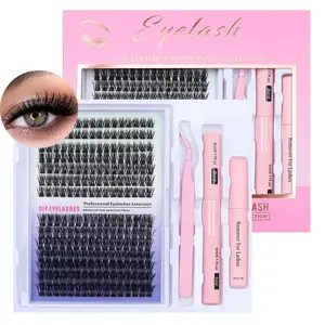 DIY eyelash extension glue kit, 224 eyelash extension kit 80D 9-16 mixed individual lash clusters kit D curled eyelash kit, with eyelash adhesive and a special clip for false eyelashes, Makeup Cosmetic, eyelash kit DIY (D-9-16MIX)