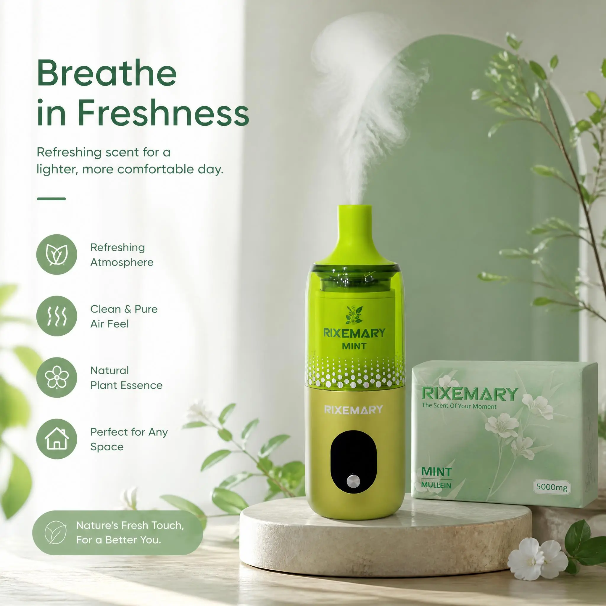RIXEMARY Aroma Scented Oil Diffuser - Super Refreshing Mint Sensation, Ideal for Late-Night Study, Car Freshness & Indoor Air Purification (Home Fragrance Home Care Supply)