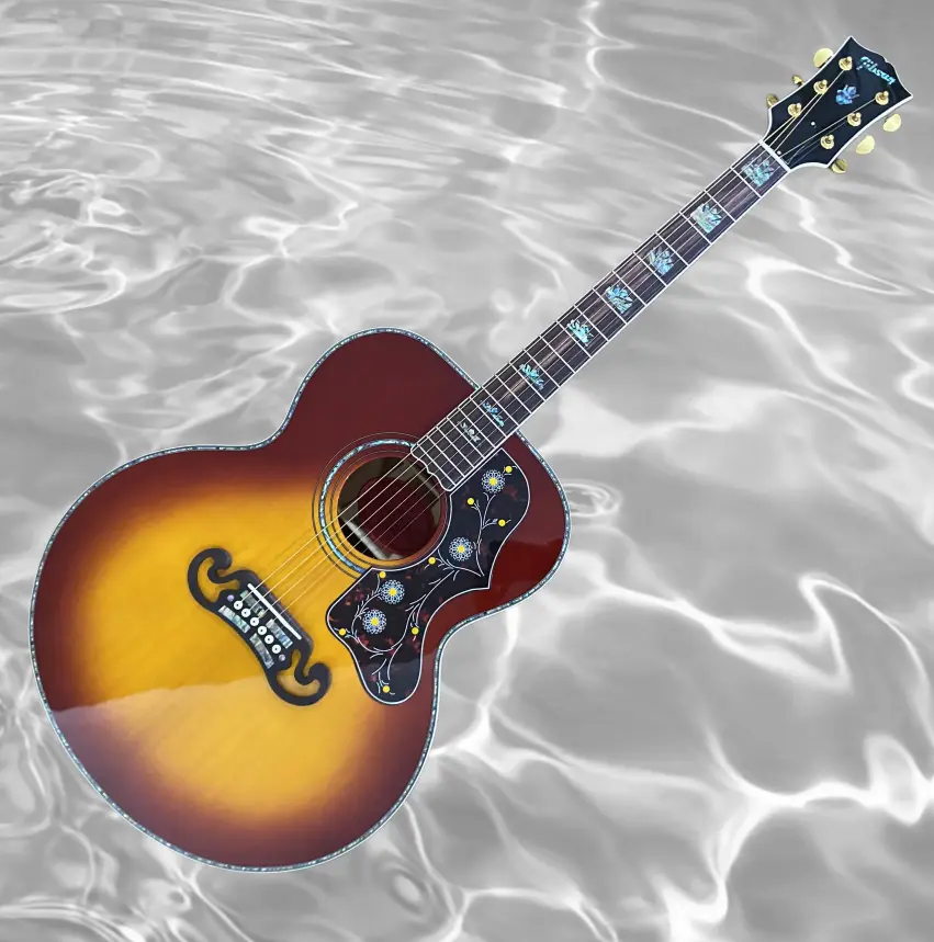 43-inch Vintage Sunset-Tone Acoustic Guitar with Rosewood Fretboard, Abalone Inlays, Floral Inlays for Musicians (Vintage Aesthetics) Stylish Guitar Wooden