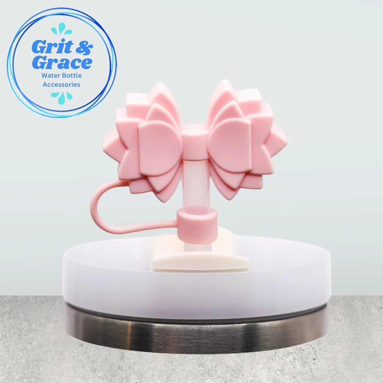 Petal Pink Straw Topper | Cute Silicone Tumbler Straw Topper for 10mm Straws - Gracie Bow Straw Topper