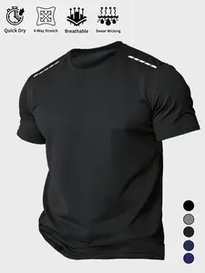 Men's Moisture-Wicking Breathable Short Sleeve Summer Running Shirt, Quick-Dry T-Shirt for Nighttime Exercise, 3pcs Set