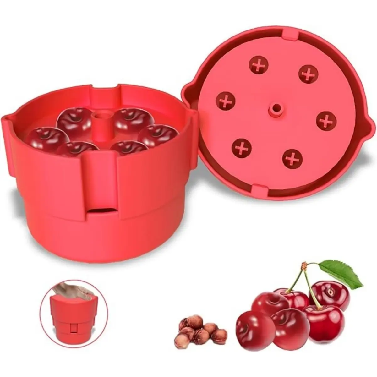 Cherry Pitter, Multiple Cherries Seed Remover,Portable Cherry Pitter Corer Tool, Pits up to 6 Cherries at Once, Labor-Saving Push Down Cherry Corer Pitting Tool