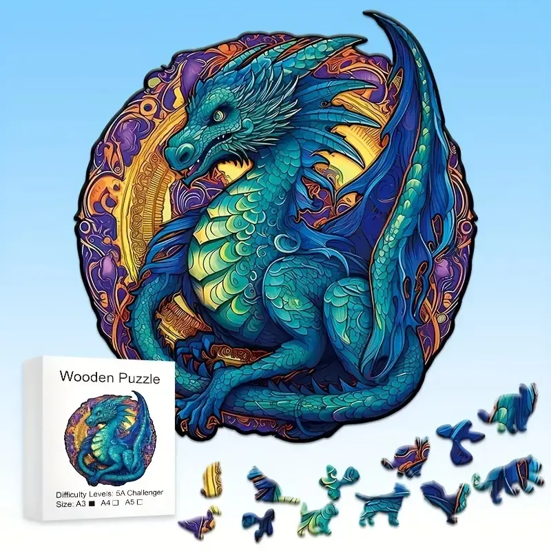 Magic Dragon Wooden Creative Puzzle, Unique Irregular Animal Shape, Perfect for Puzzle Lovers, Christmas Birthday Gift, Home Decor, Family Game, Wooden Puzzles