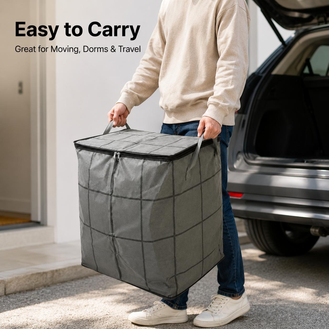 Spacious Moving Storage Bin, Zippered Organizer for Quilts, Bedding & Sweaters, Large Capacity Fabric Bag for Moving Day, Closet & Bedroom Use