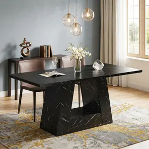 63" Rectangular Dining Table, Modern Faux Marble Wooden Table with Sturdy Base, Seats 4-6 People, Perfect for Kitchen, Living Room & Dining Room Use